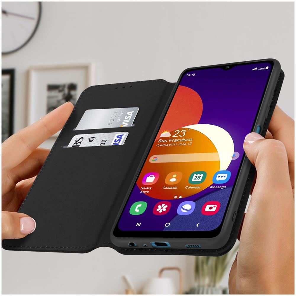 Custodia Folio Samsung Galaxy M12 Portafoglio Funzione Supporto Video Nera - Foto 2