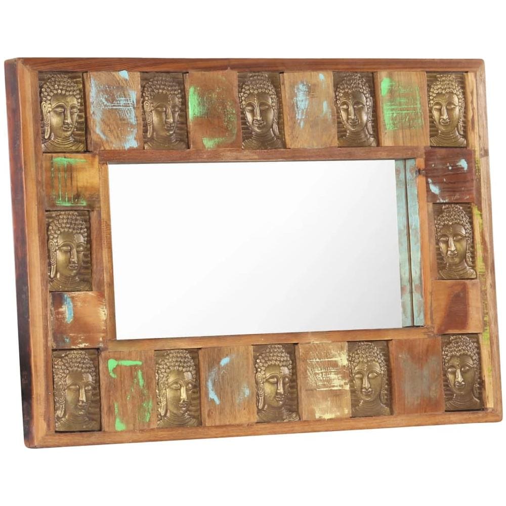 Specchio Decorato con Buddha 80x50cm Legno Massello di Recupero - Foto 1