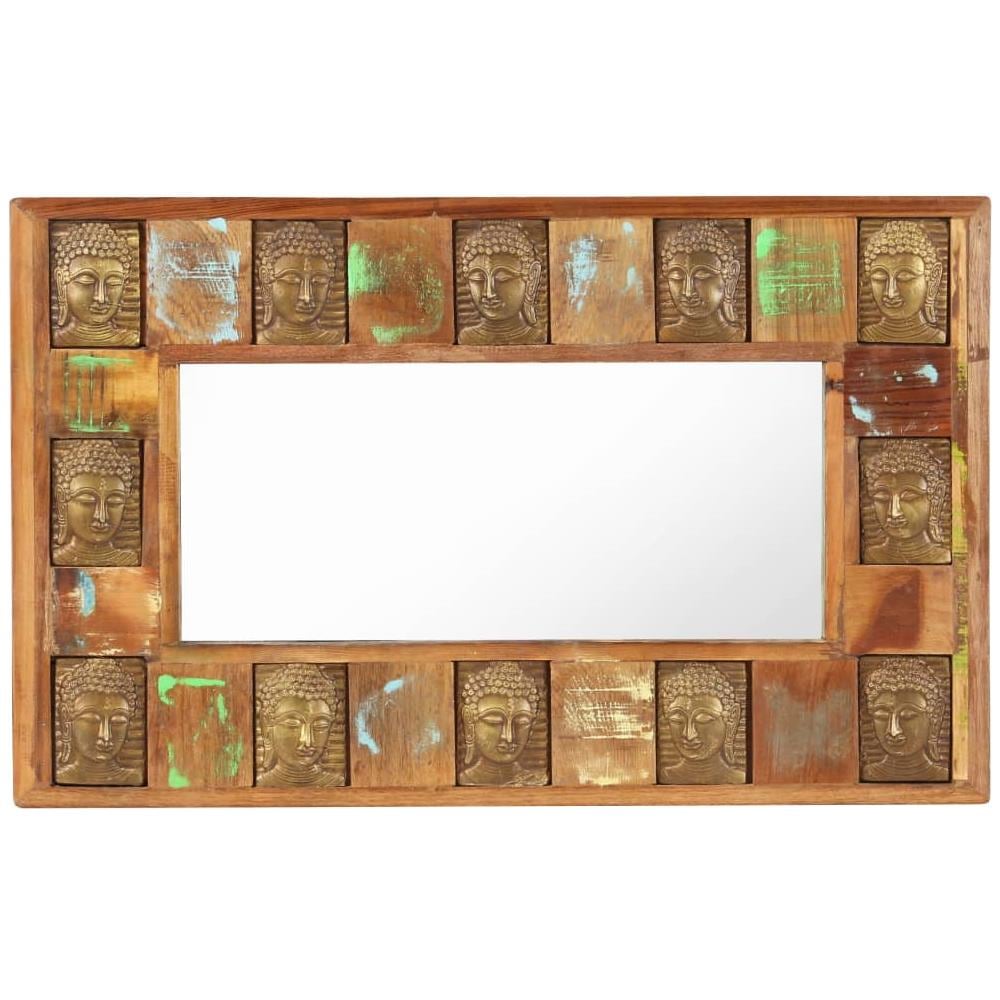 Specchio Decorato con Buddha 80x50cm Legno Massello di Recupero - Foto 3