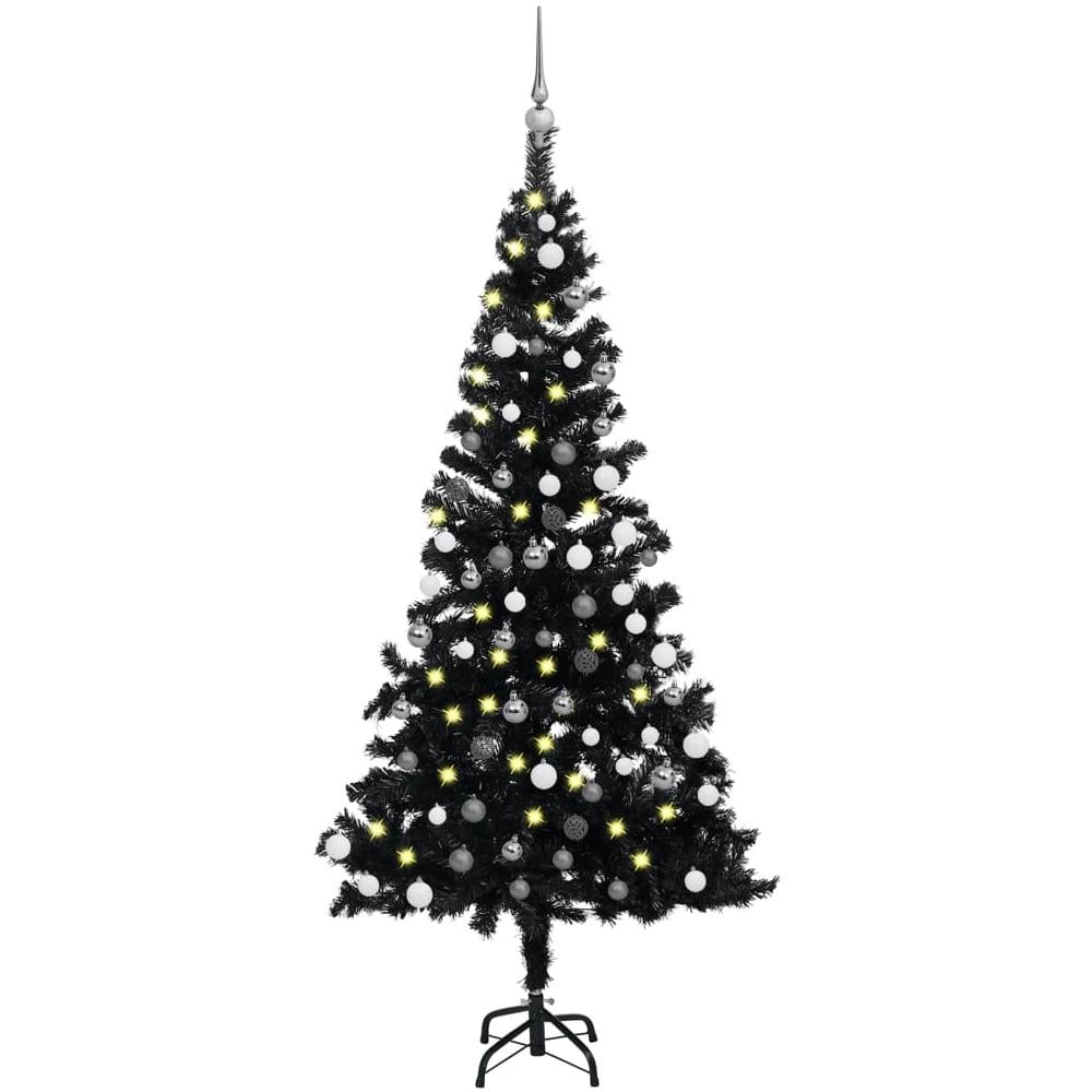 Set Albero Natale Artificiale con LED e Palline Nero 120 cm PVC - Foto 1