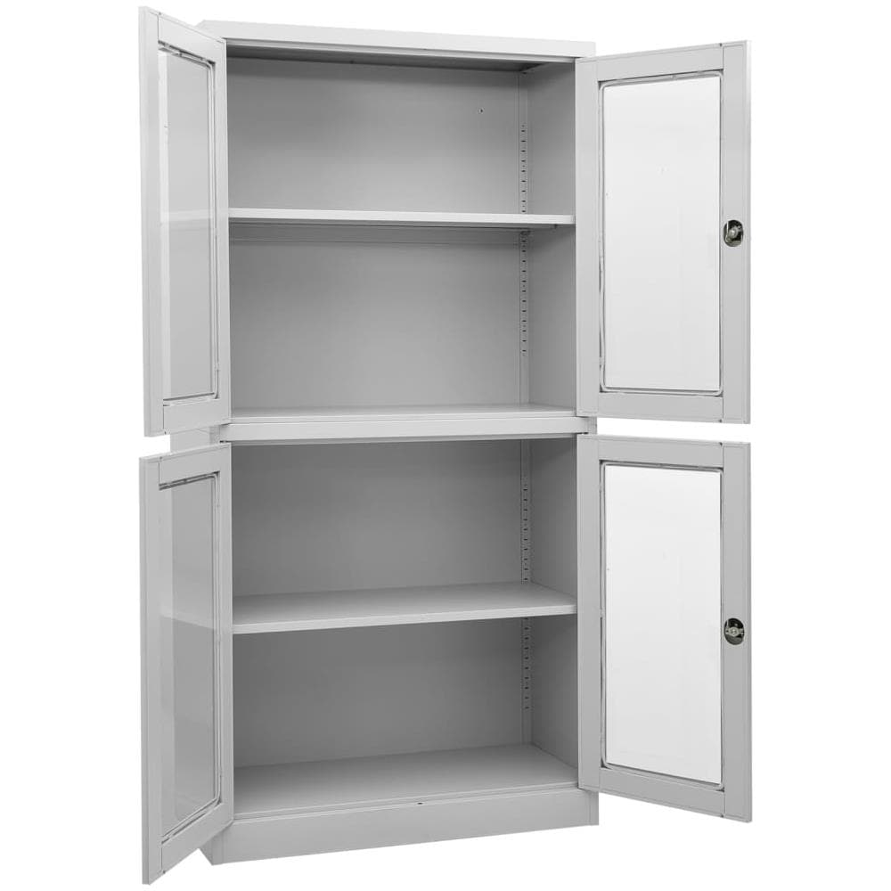 Armadio per Ufficio Grigio Chiaro 90x40x180 cm Acciaio e Vetro - Foto 3