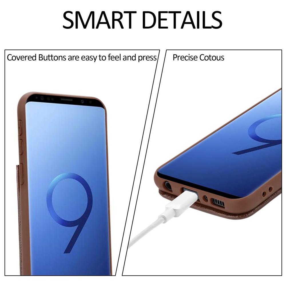 Custodia Compatibile Con Samsung Galaxy S9 Plus In Marrone Rovere - Coperchio Protettivo In Silicone Tpu E Copertura In Finta Pelle, Con Scomparto E Slot Per Carte Di Credito Estraibili - Foto 8
