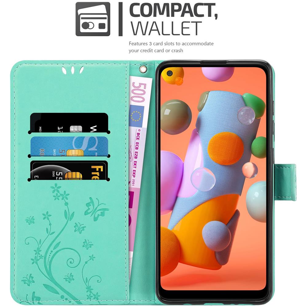 Cadorabo Custodia Compatibile Con Samsung Galaxy A11 / M11 In Turchese Fiore - Coperchio Protettivo In Design Floreale Con Chiusura Magnetica, Funzione Stand E Slot Per Carte - Foto 2