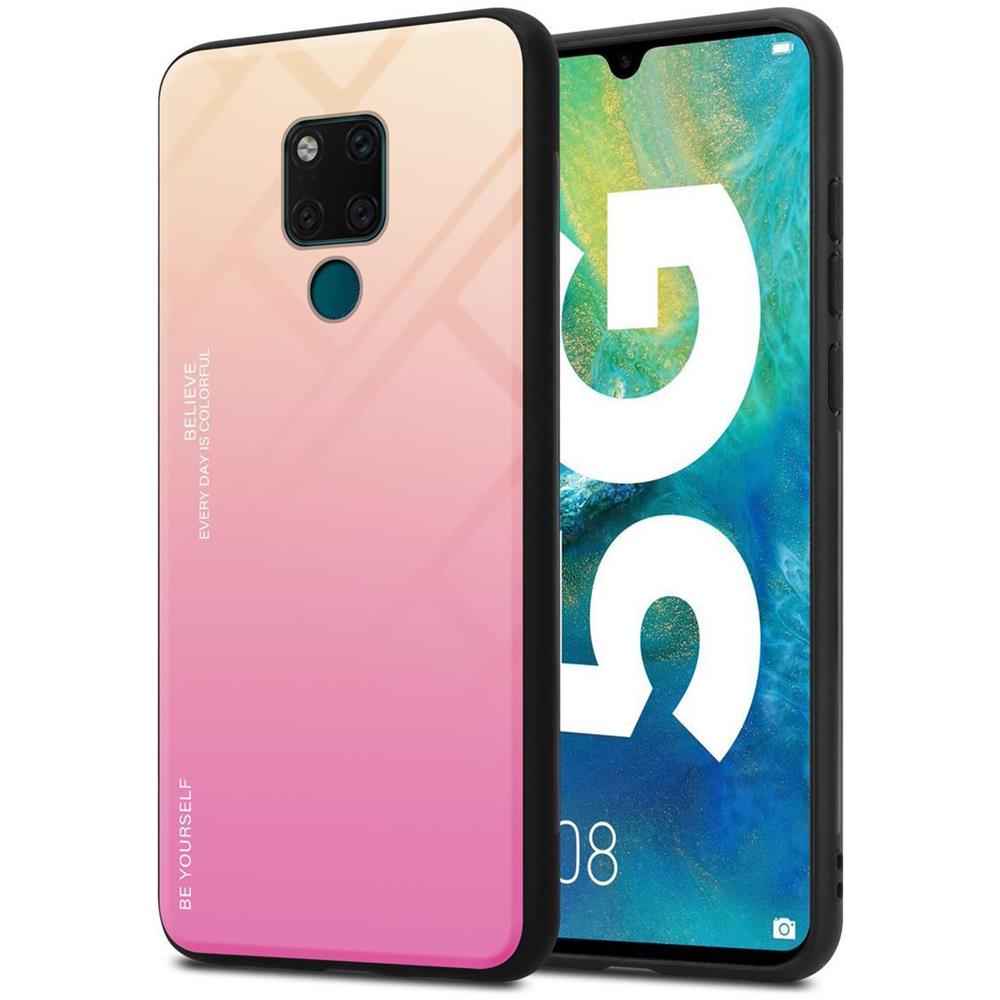 Custodia Compatibile Con Huawei Mate 20 In Giallo - Rosa - Coperchio Protettivo Bicolore In Vetro Temperato E Silicone Tpu - Foto 1