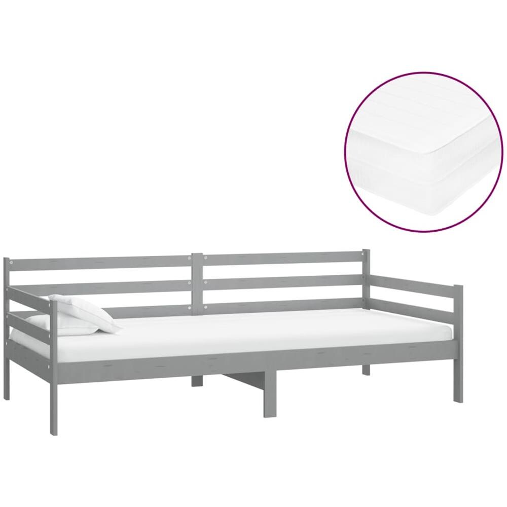 Divano Letto Con Materasso 90x200 Cm Grigio In Massello Di Pino - Foto 2