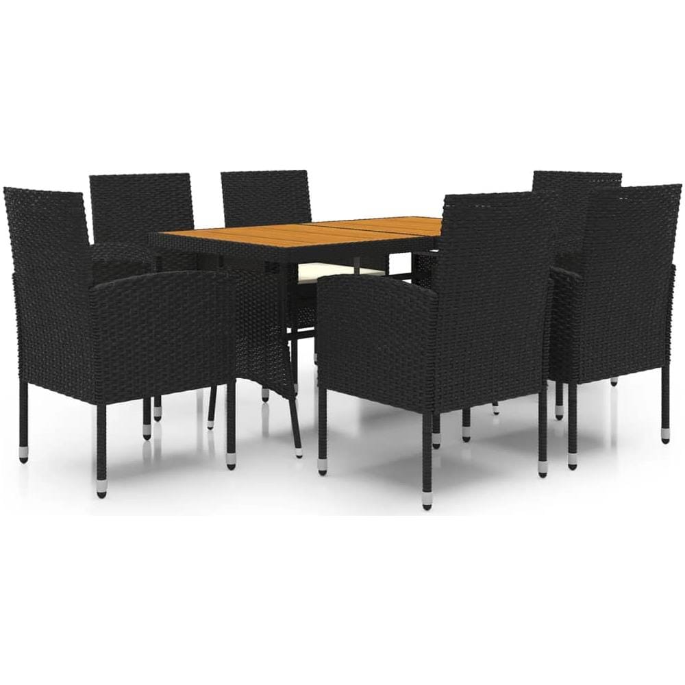 Set Da Pranzo Per Esterni 7 Pz In Polyrattan Nero - Foto 1