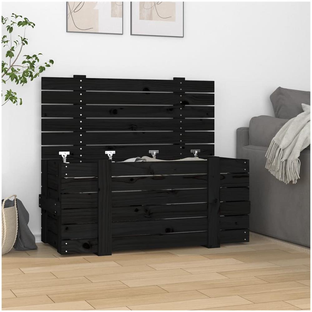 Contenitore Portaoggetti Nero 91x40,5x42 Cm Legno Massello Pino - Foto 1