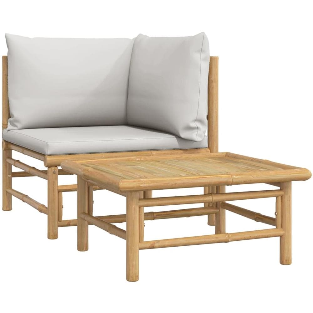 Set Salotto da Giardino 2pz con Cuscini Grigio Chiaro Bambù - Foto 1