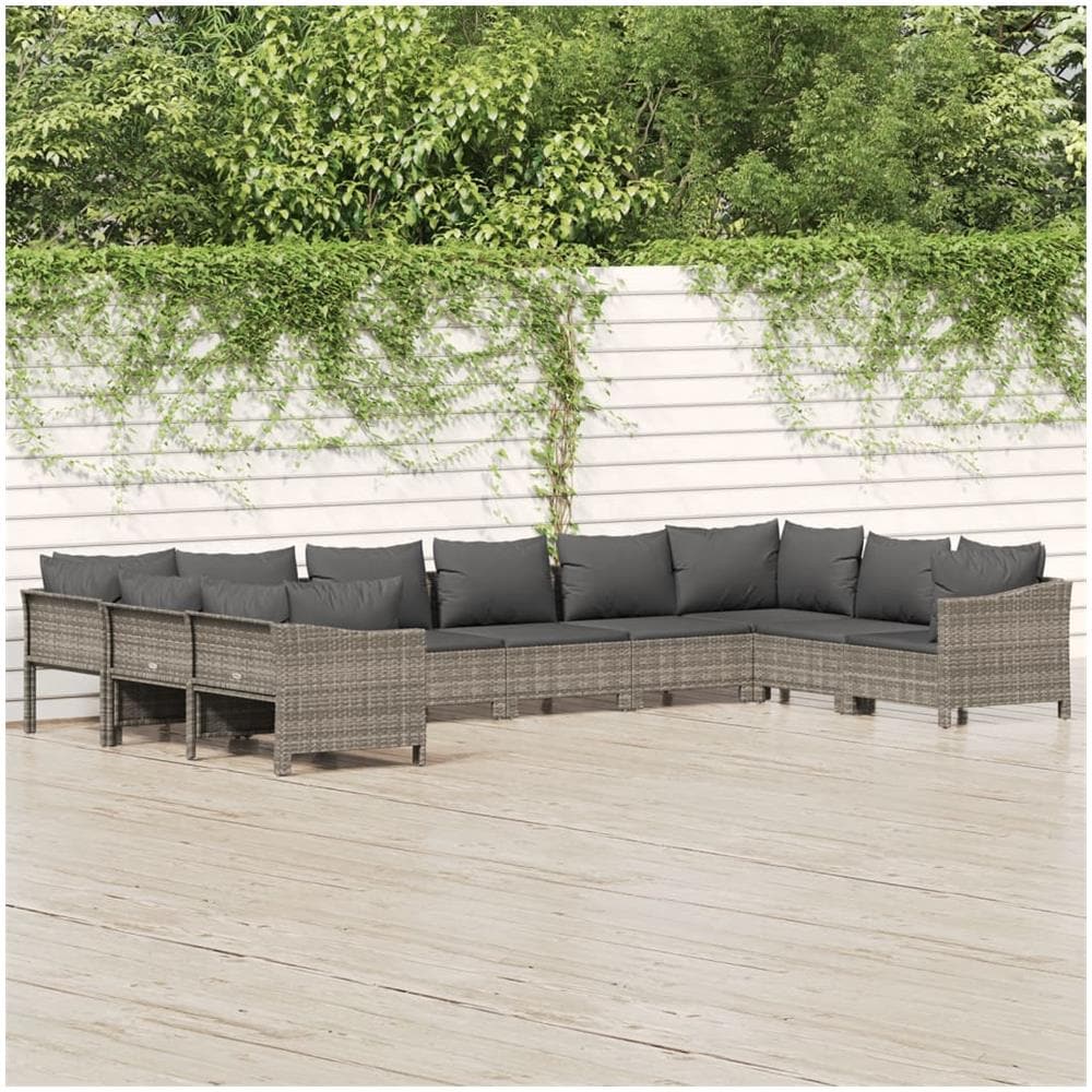 Set Divani Da Giardino 10 Pz Con Cuscini In Polyrattan Grigio - Foto 1