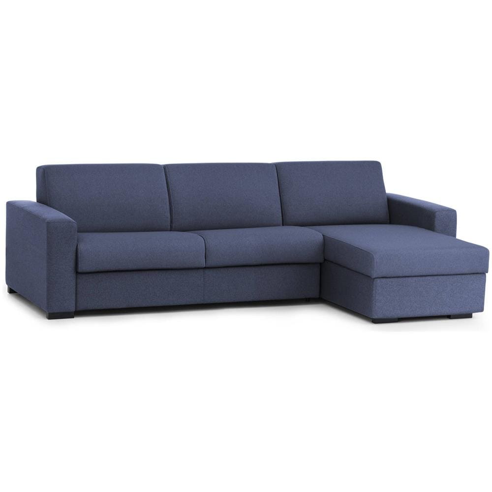 Divano Fisso Nicoletta, Divano Ad Angolo, 100% Made In Italy, Sofà Soggiorno, Con Penisola Contenitore Reversibile, In Tessuto Imbottito, Con Braccioli Standard, Cm 280x95h90, Blu - Foto 2