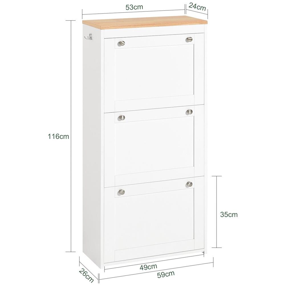 Scarpiera Ribaltabile, Scarpiera Con 3 Ribalte, Portascarpe Salvaspazio Con 2 Ganci, Bianco-naturale 59x26x116cm Fsr144-wn - Foto 2