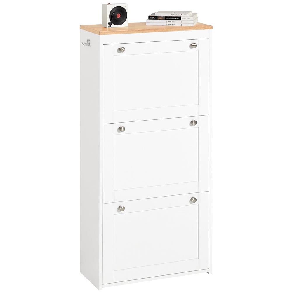 Scarpiera Ribaltabile, Scarpiera Con 3 Ribalte, Portascarpe Salvaspazio Con 2 Ganci, Bianco-naturale 59x26x116cm Fsr144-wn - Foto 1