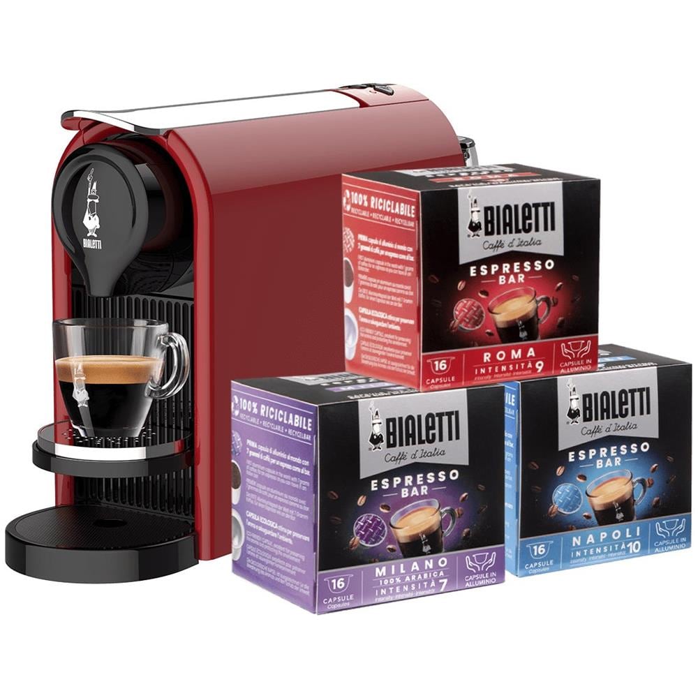 Macchina da Caffè Espresso Semi Automatica GIOIA PLUS Serbatoio 0.5 Lt. Potenza 1200 Watt Colore Nero Rosso Argento + 48 pz Capsule - Foto 1