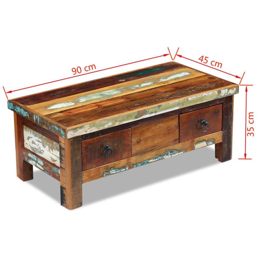 Tavolino Da Caffè Con Cassetti In Legno Massello Recuperato 90x45x35 Cm - Foto 16