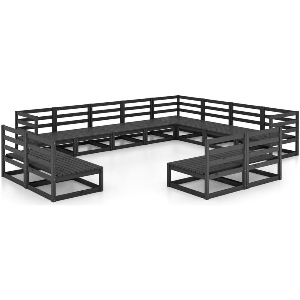 Set Divani da Giardino 12 pz Nero in Legno Massello di Pino - Foto 2