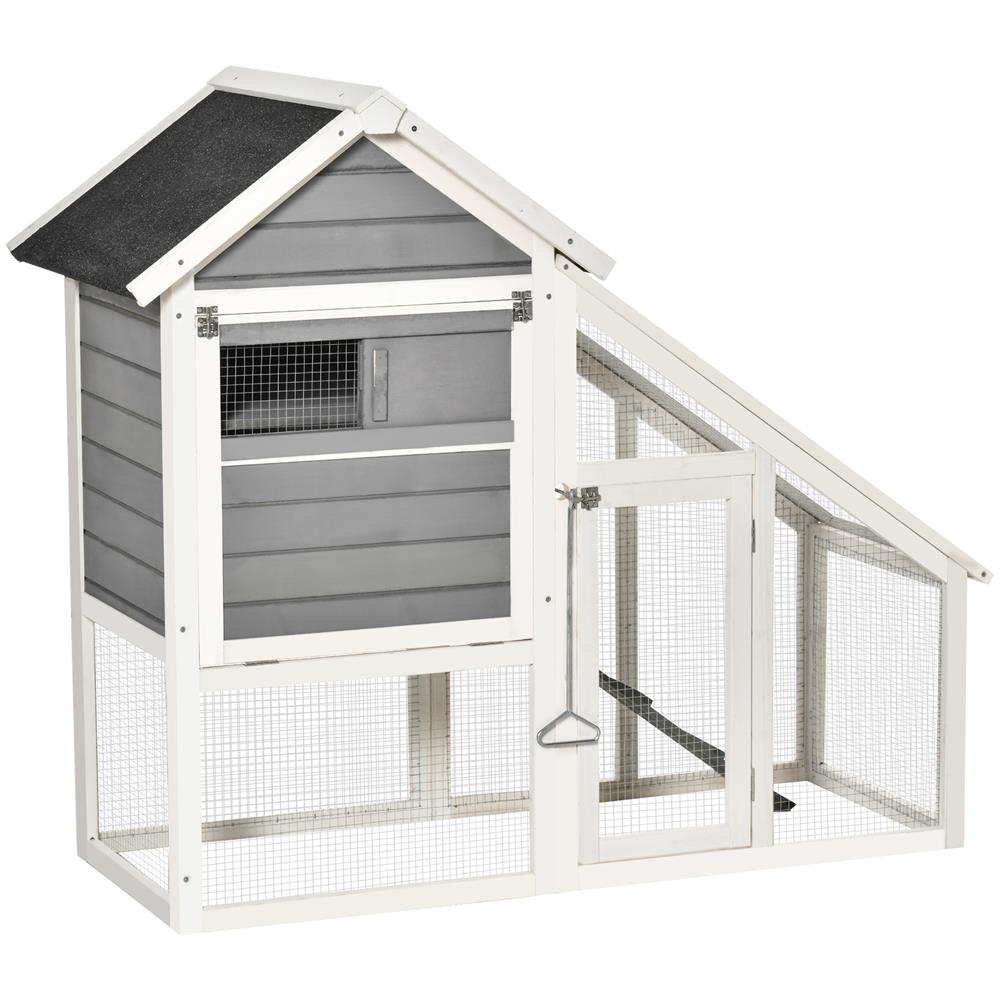 Conigliera In Legno Con Area Aperta E Rampa, Casetta Per Conigli Con Fondo Estraibile E Porte, 140x65x120cm, Grigio - Foto 1