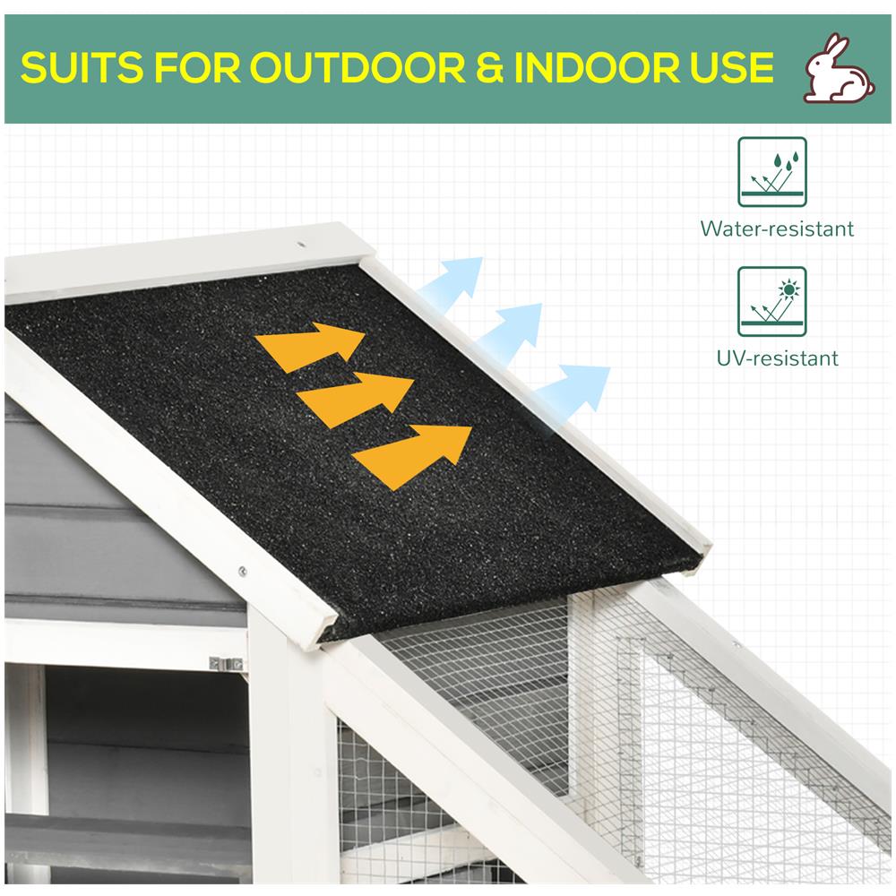 Conigliera In Legno Con Area Aperta E Rampa, Casetta Per Conigli Con Fondo Estraibile E Porte, 140x65x120cm, Grigio - Foto 8