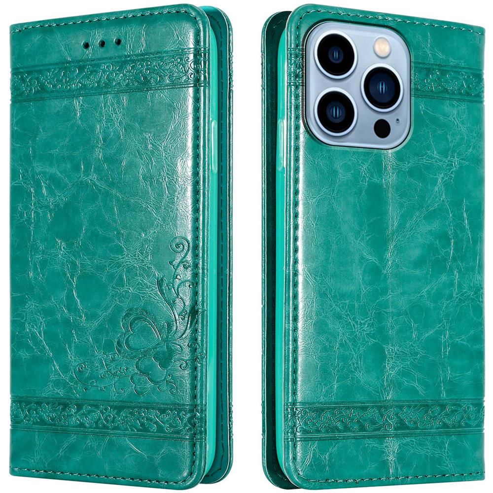 Custodia Compatibile Con Apple Iphone 13 Pro Max In Turchese Con Ornamenti - Coperchio Protettiva Con Chiusura Magnetica, Funzione Stand E Tasca Per Le Carte - Foto 1