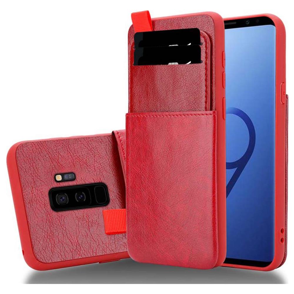 Custodia Compatibile Con Samsung Galaxy S9 Plus In Rosso Amarena - Coperchio Protettivo In Silicone Tpu E Copertura In Finta Pelle, Con Scomparto E Slot Per Carte Di Credito Estraibili - Foto 1