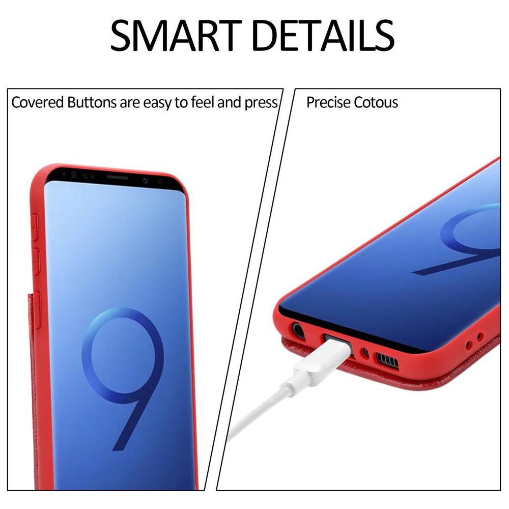 Custodia Compatibile Con Samsung Galaxy S9 Plus In Rosso Amarena - Coperchio Protettivo In Silicone Tpu E Copertura In Finta Pelle, Con Scomparto E Slot Per Carte Di Credito Estraibili - Foto 8