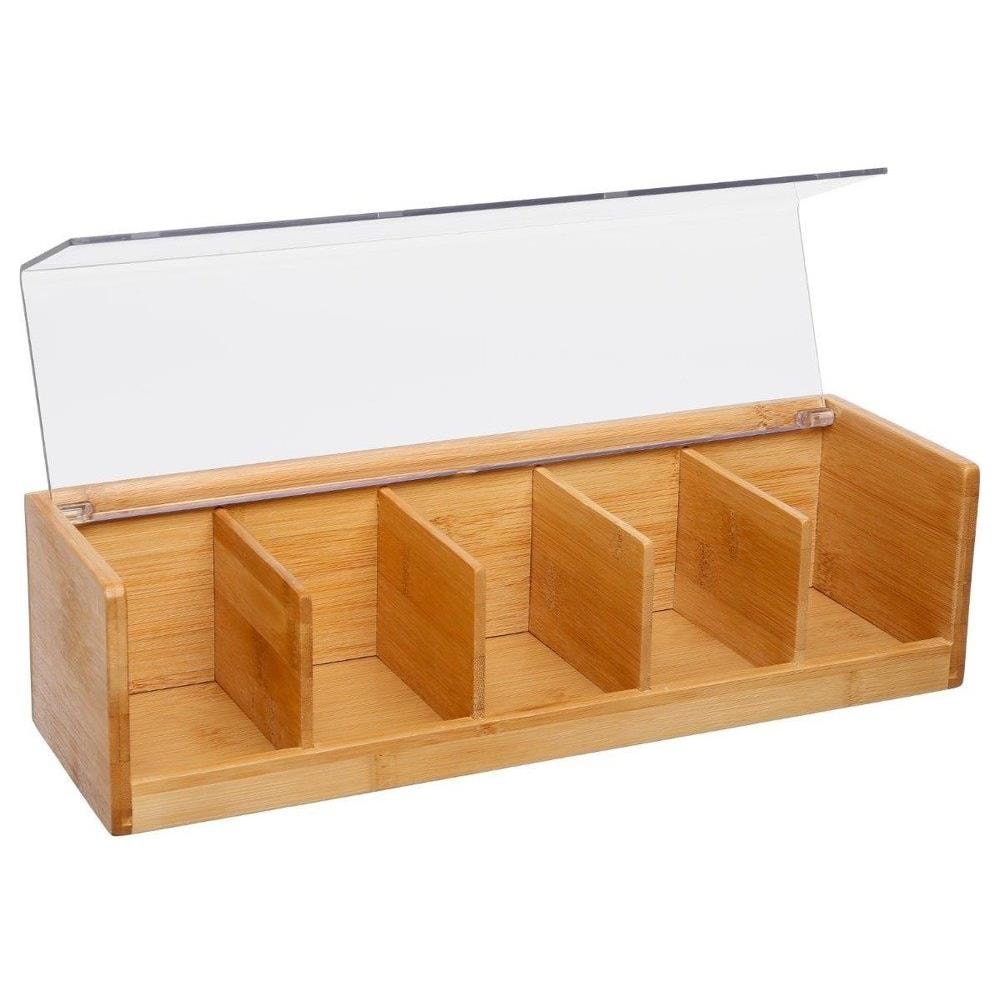 Casa Da Tè In Legno, Scatola Da Tè, 5 Scomparti, Bambù - Foto 1
