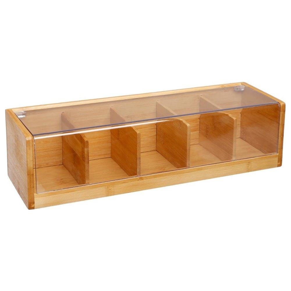 Casa Da Tè In Legno, Scatola Da Tè, 5 Scomparti, Bambù - Foto 5