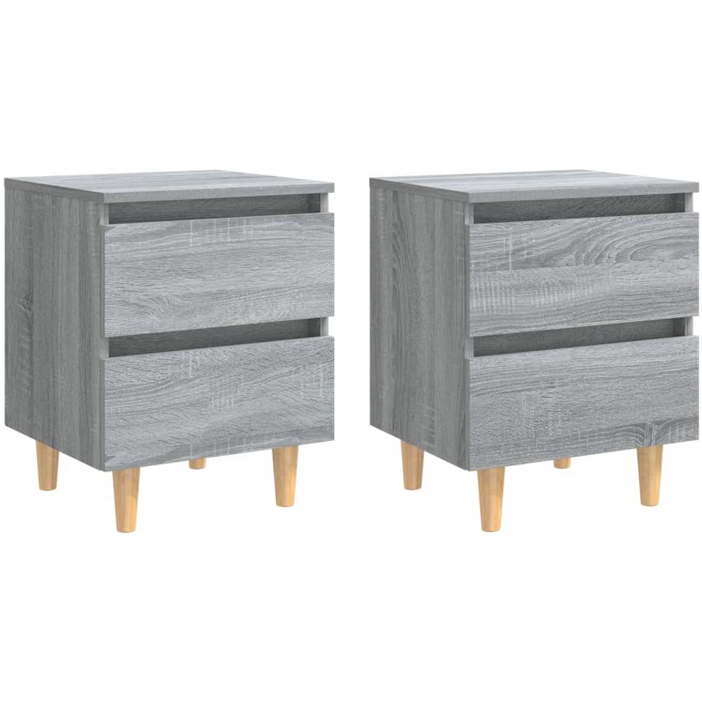 Comodini Gambe in Legno Massello 2 pz Grigio Sonoma 40x30x50 cm - Foto 2