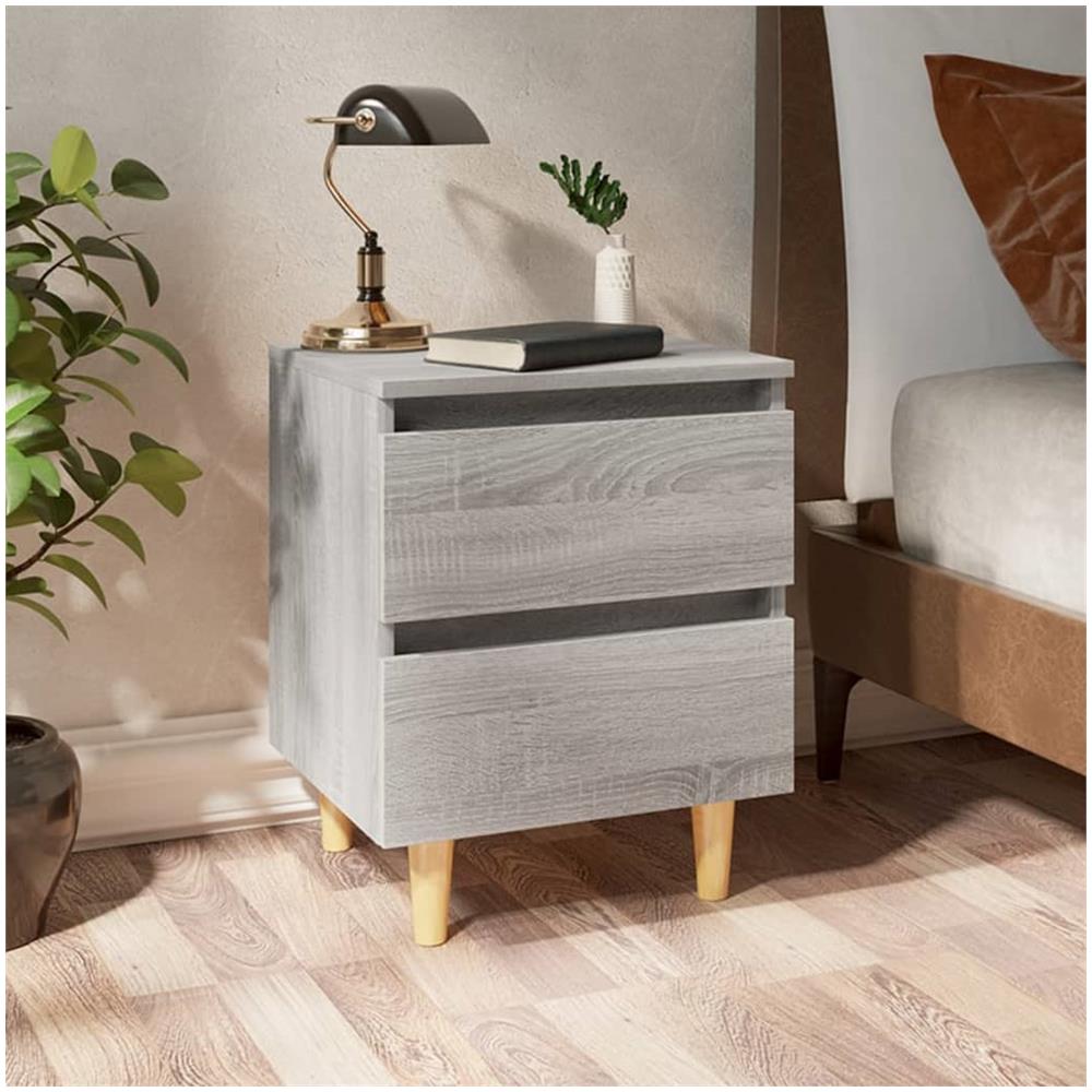 Comodini Gambe in Legno Massello 2 pz Grigio Sonoma 40x30x50 cm - Foto 1