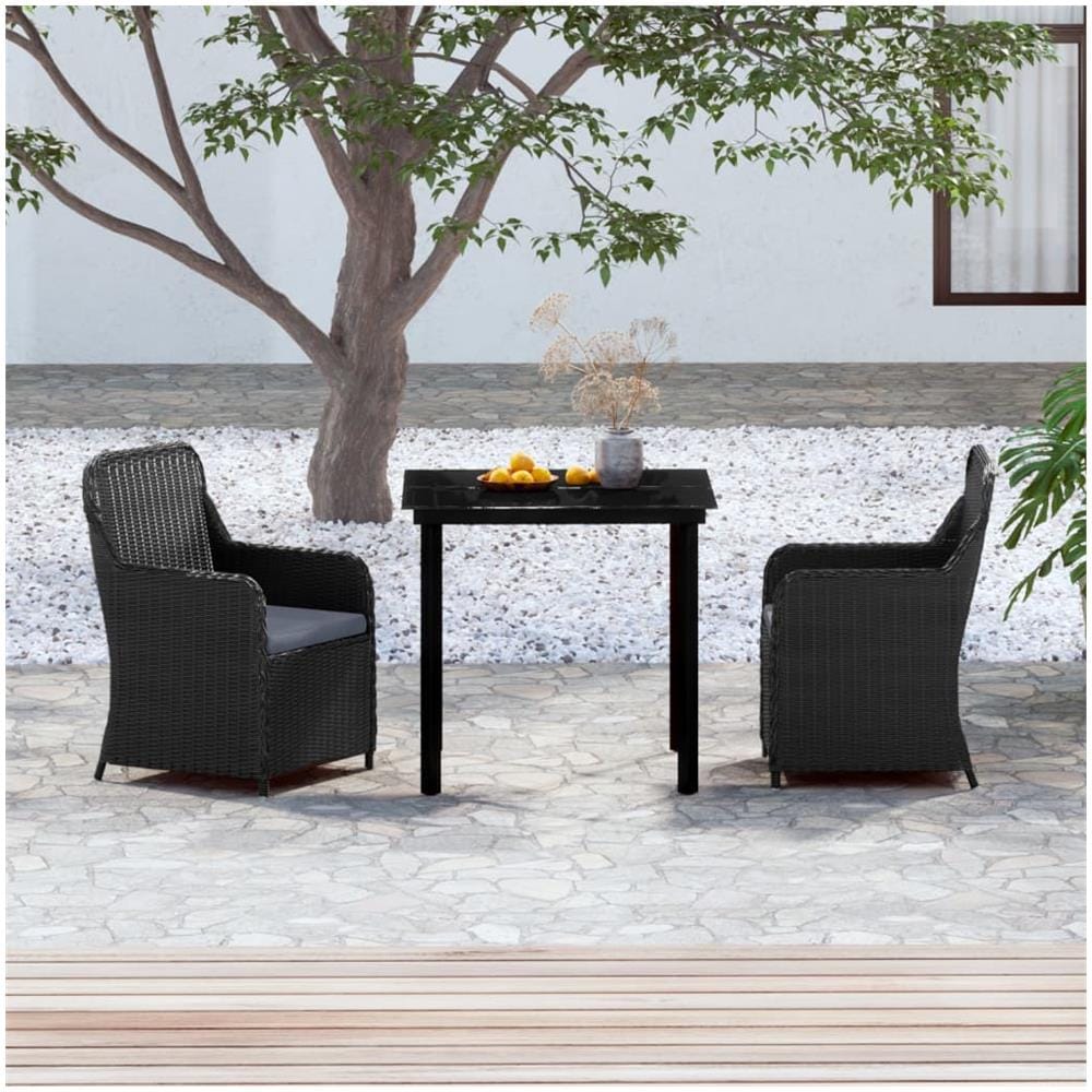 Set Da Pranzo Per Giardino 3 Pz Con Cuscini Nero - Foto 1
