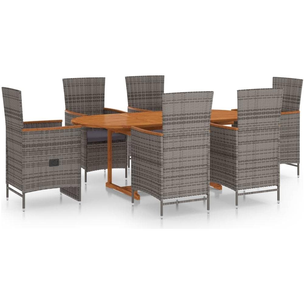 Set Mobili Da Pranzo Per Giardino 7 Pz In Polyrattan Grigio - Foto 2