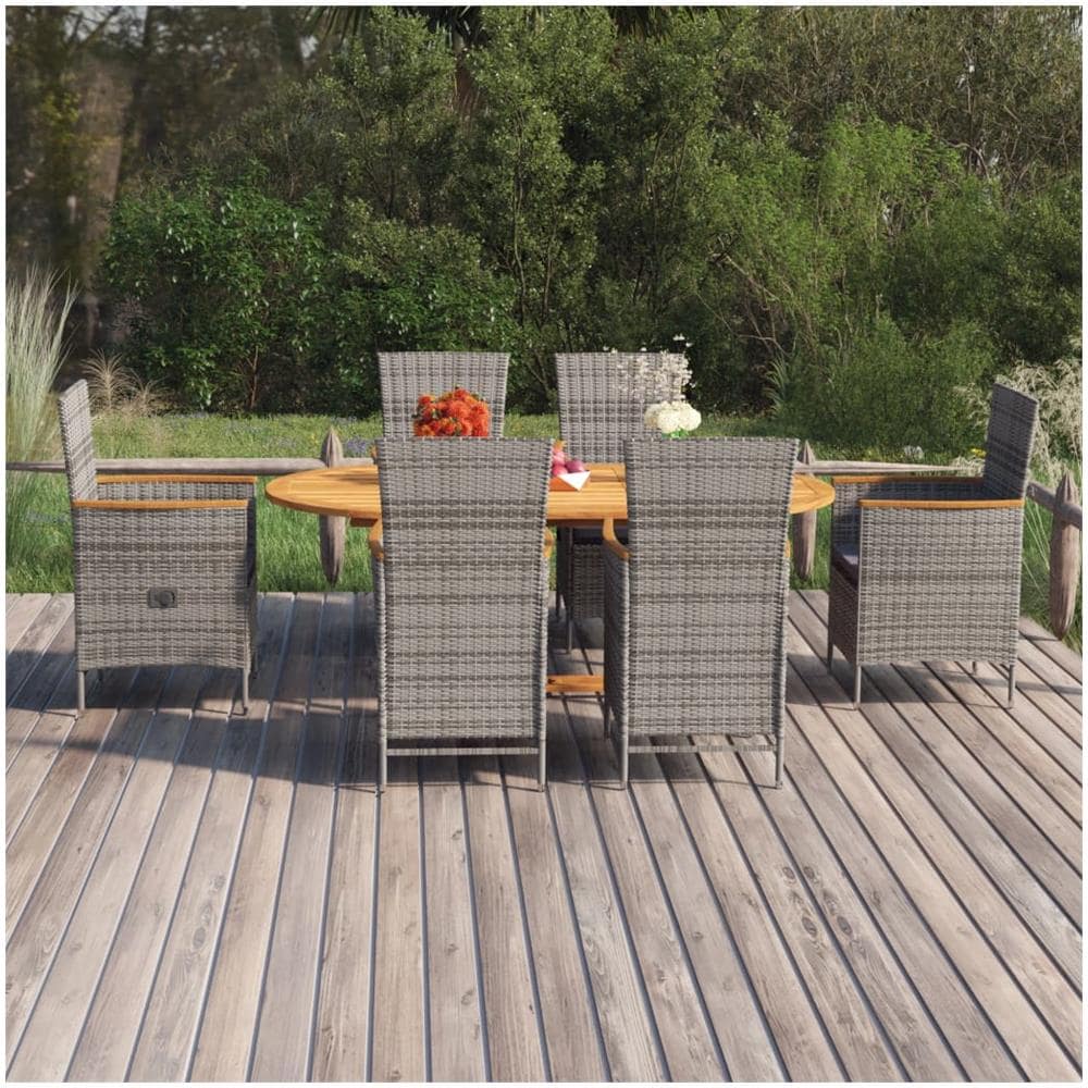 Set Mobili Da Pranzo Per Giardino 7 Pz In Polyrattan Grigio - Foto 1