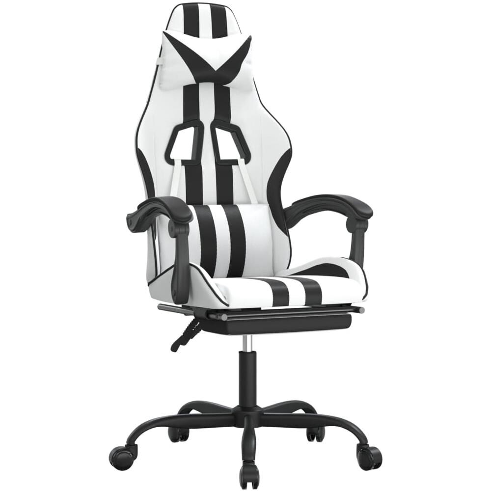 Sedia da Gaming Girevole Poggiapiedi Bianco e Nero Similpelle - Foto 1