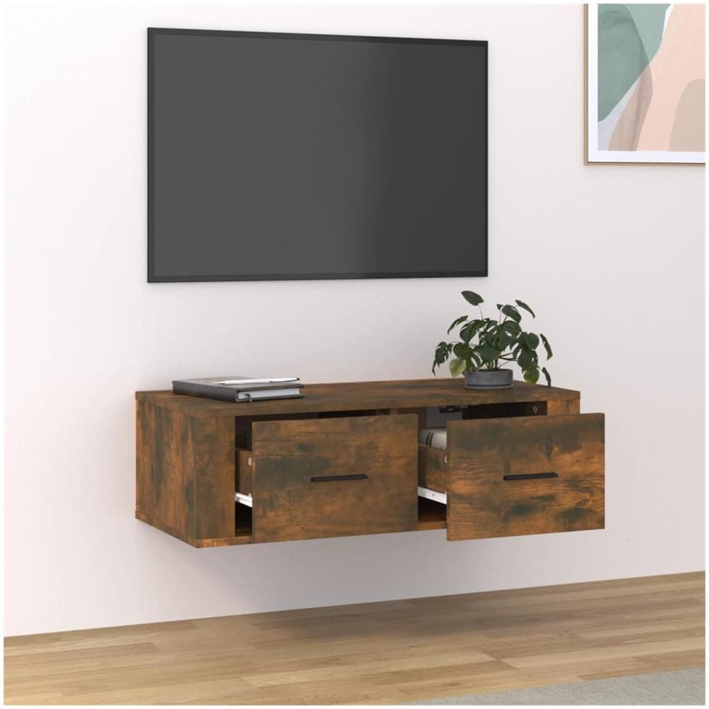 Mobile Tv Pensile Rovere Fumo 80x36x25 Cm In Legno Multistrato - Foto 9