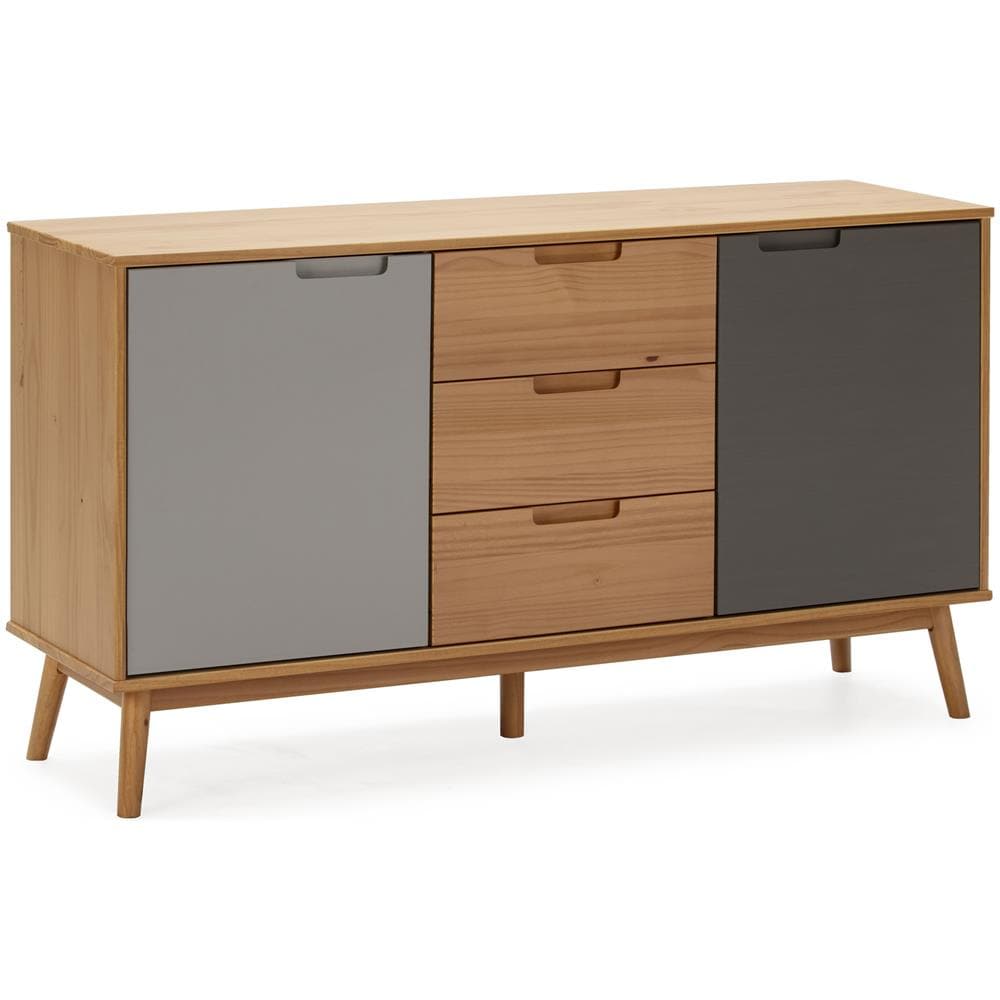 Credenza Bruce 3 Cassetti Y 2 Porte, Realizzato In Pino Massiccio, 140 Cm (larghezza) 40 Cm (profondità) 80 Cm (altezza) - Foto 1