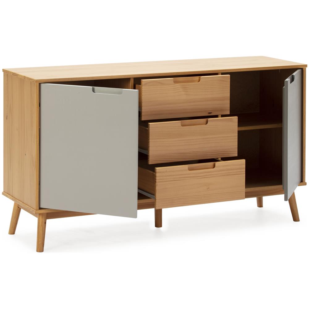 Credenza Bruce 3 Cassetti Y 2 Porte, Realizzato In Pino Massiccio, 140 Cm (larghezza) 40 Cm (profondità) 80 Cm (altezza) - Foto 2