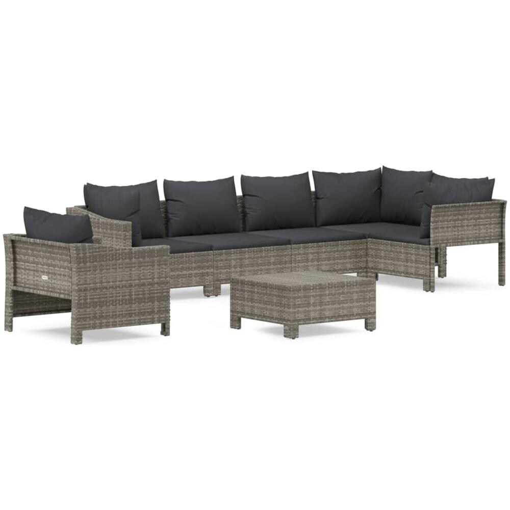 Set Divani da Giardino 7 pz con Cuscini in Polyrattan Grigio - Foto 2