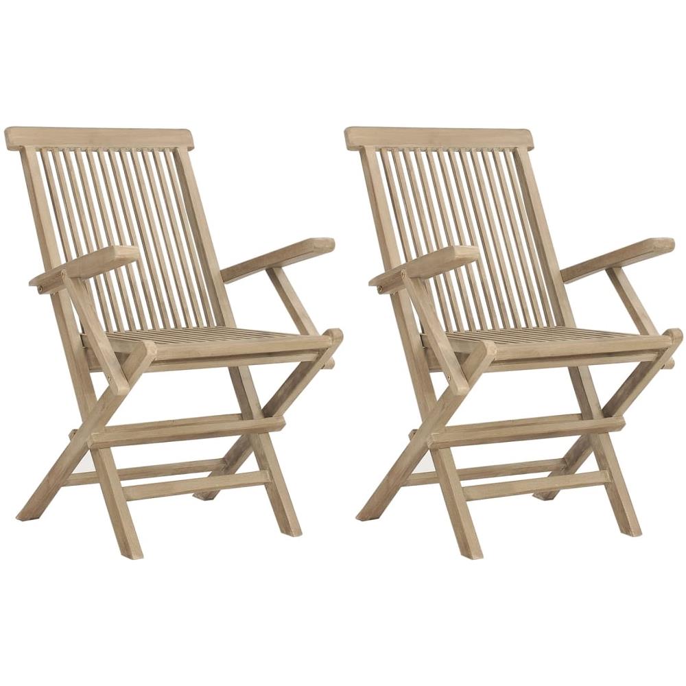 Sedie Giardino Pieghevoli 2pz Grigie 56x61x89 Cm Massello Teak - Foto 2