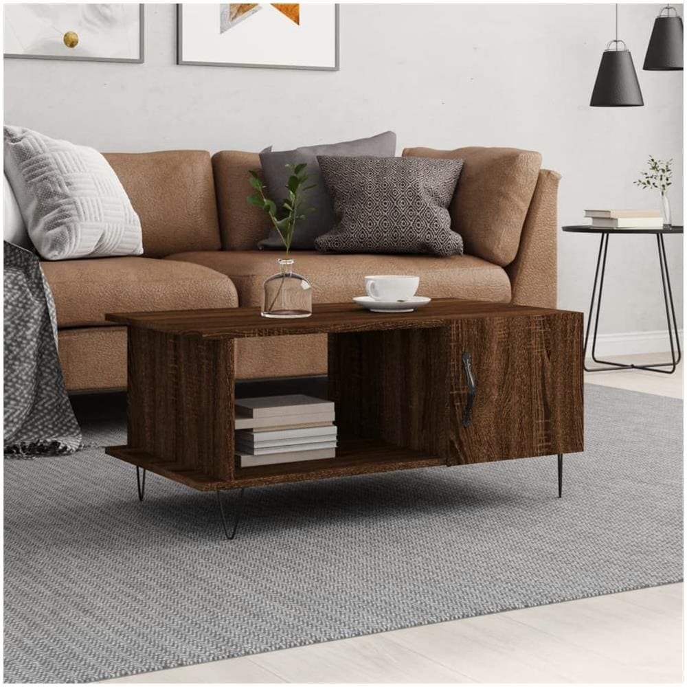 Tavolino Da Salotto Rovere Marrone 90x50x40cm Legno Multistrato - Foto 1