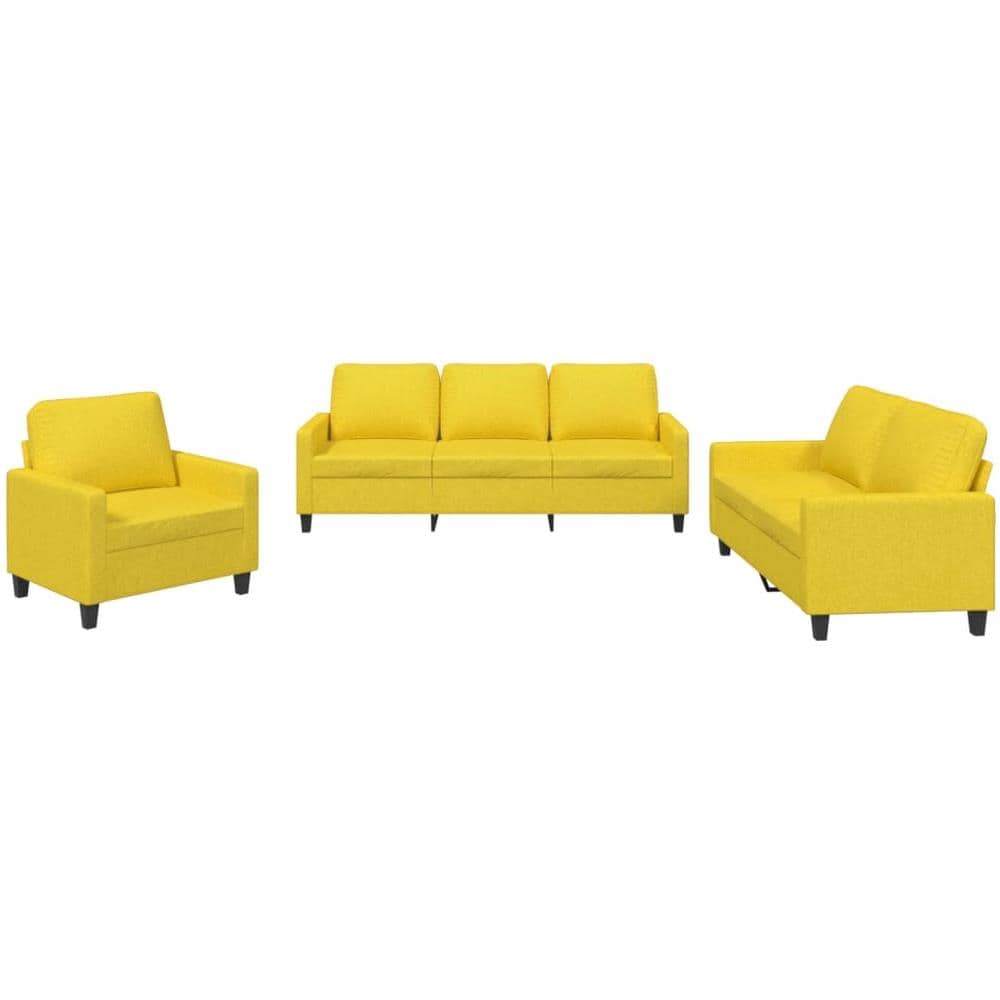 Set Di Divani 3 Pz Con Cuscini Giallo Chiaro In Tessuto - Foto 2
