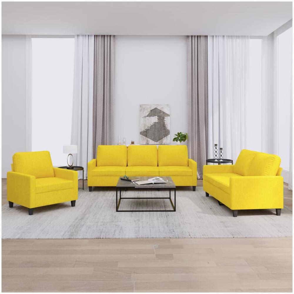 Set Di Divani 3 Pz Con Cuscini Giallo Chiaro In Tessuto - Foto 1