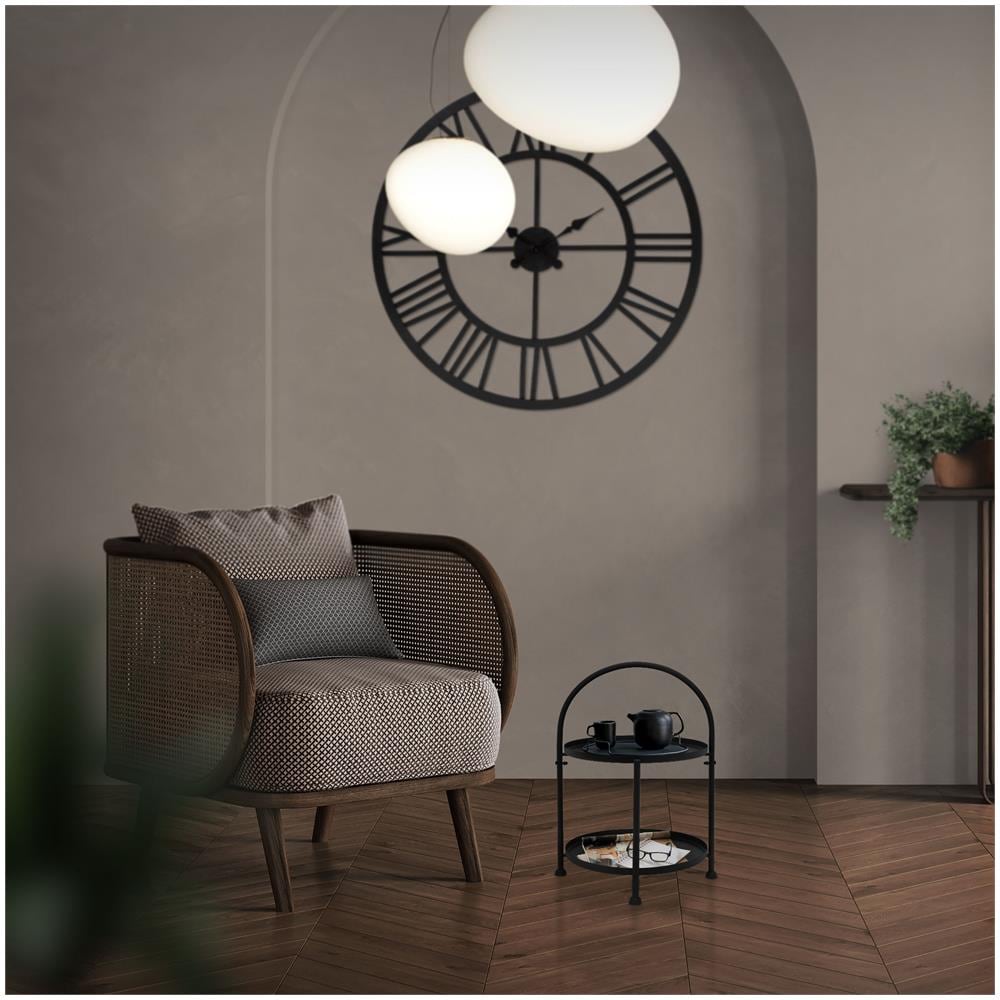 Tavolino Rotondo Ø33x45cm Nero In Metallo Pieghevole Industriale Tavolo A 2 Livelli Tavolino Da Divano Con Vassoi Estraibili Tavolini Bassi Per Soggiorno Salotto Tavoli Da Caffè - Foto 2