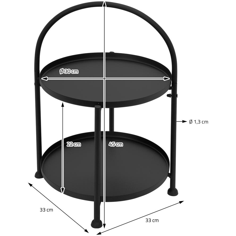 Tavolino Rotondo Ø33x45cm Nero In Metallo Pieghevole Industriale Tavolo A 2 Livelli Tavolino Da Divano Con Vassoi Estraibili Tavolini Bassi Per Soggiorno Salotto Tavoli Da Caffè - Foto 6