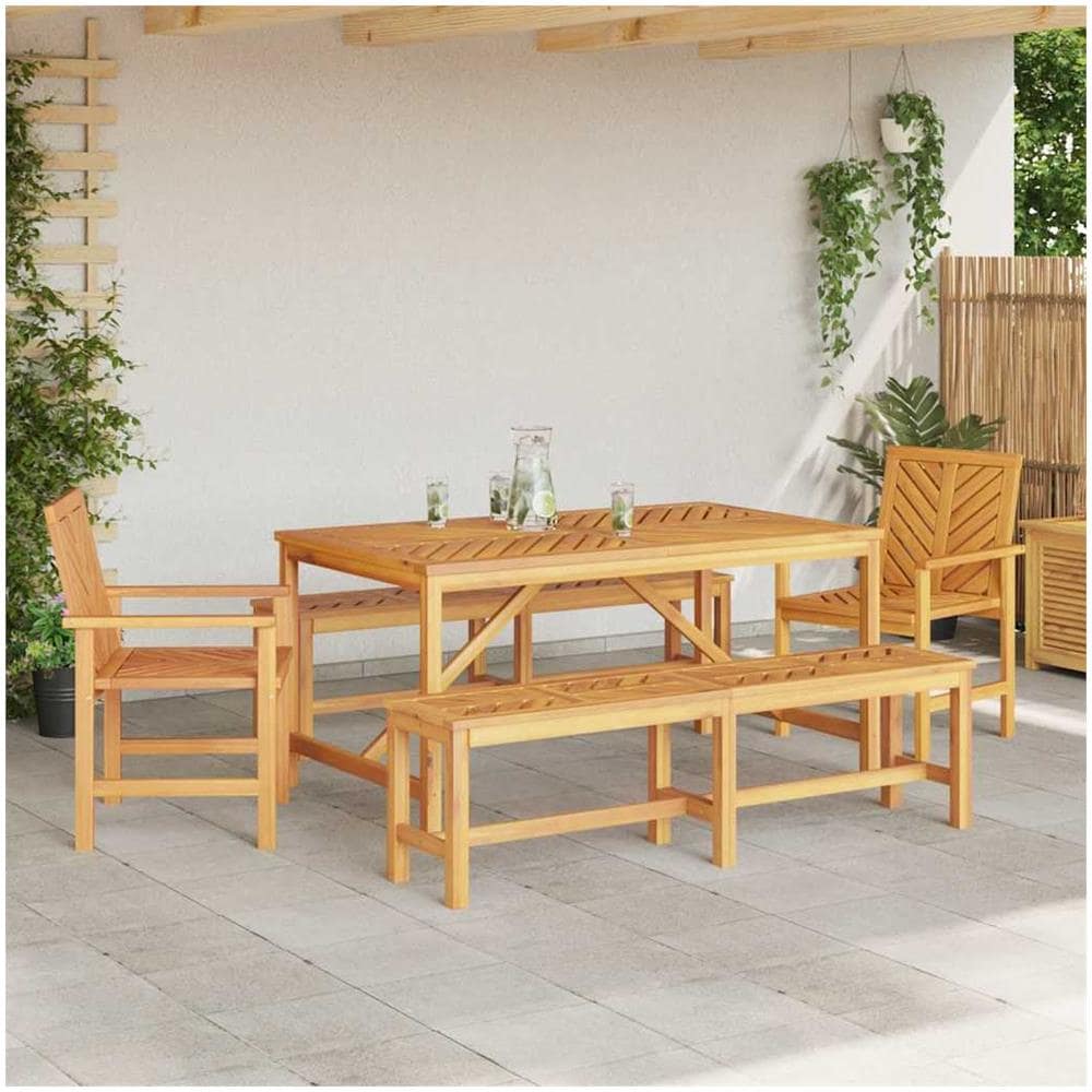 Set da Pranzo per Giardino 5 pcs Marrone 150 x 90 x 74 cm - Foto 2