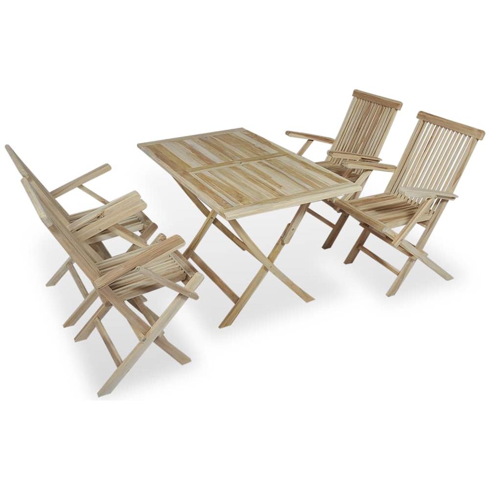 Set Da Pranzo Per Esterni 5 Pz In Legno Massello Di Teak - Foto 1