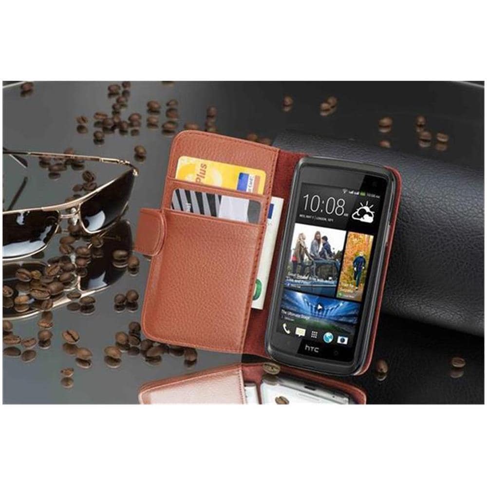 Custodia Compatibile Con Htc Desire 600 In Marrone Cioccolata - Coperchio Protettivo In Ecopelle Testurizzata E Tasca Per Carte Di Credito - Foto 2