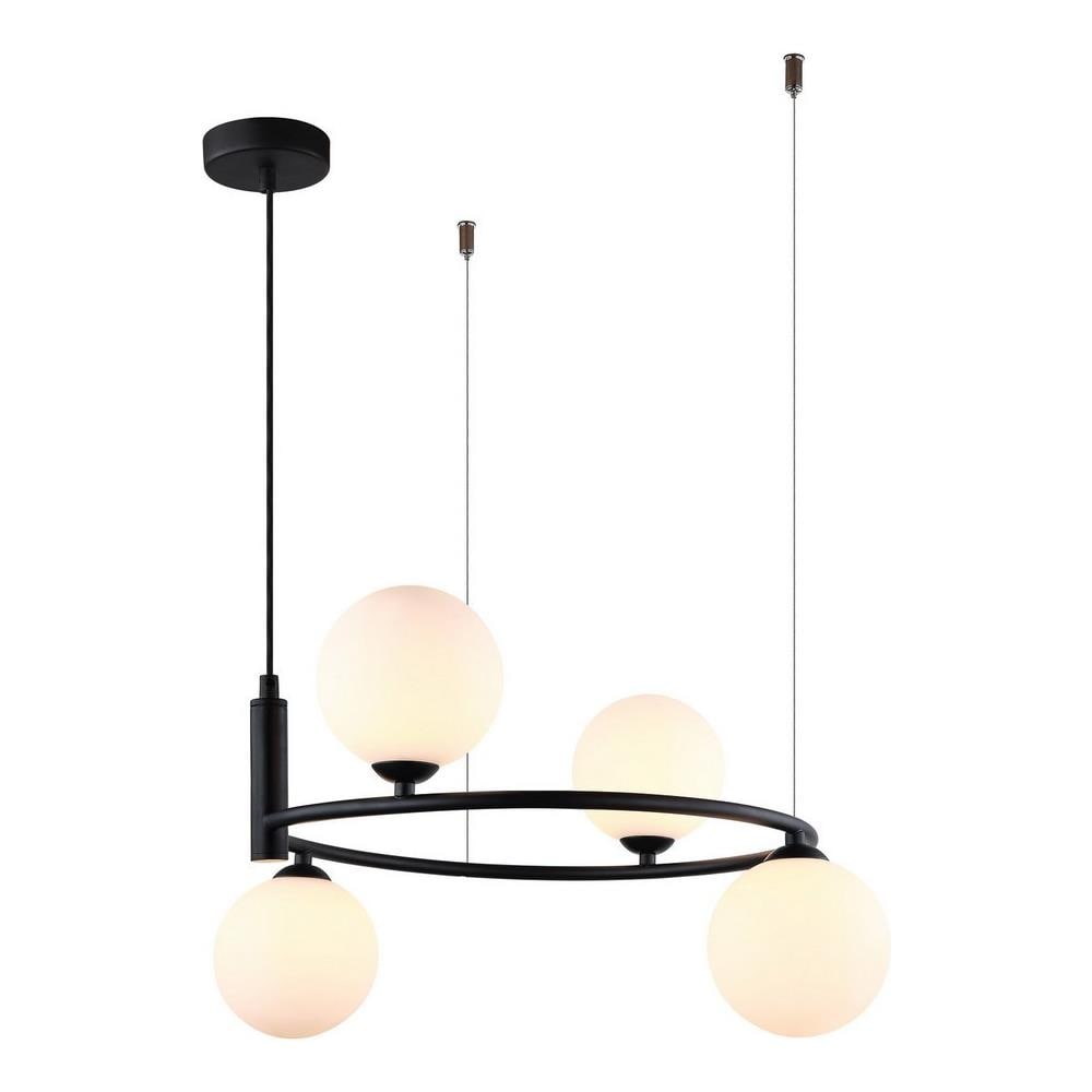 Lampada A Sospensione Moderna Nera A 4 Luci Con Paralume Bianco, G9 - Foto 1