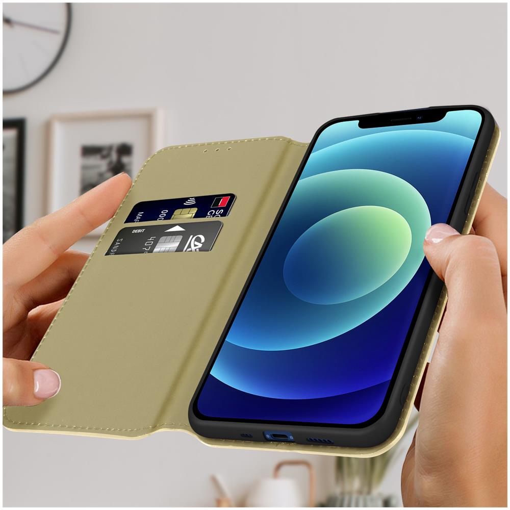 Custodia Folio Iphone 12 E 12 Pro Portafoglio Funzione Supporto Video Beige - Foto 2