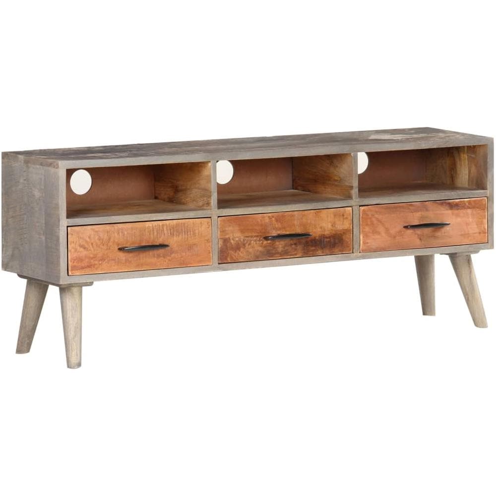 Mobile Porta TV Grigio 130x35x51 cm in Massello di Mango Grezzo - Foto 2