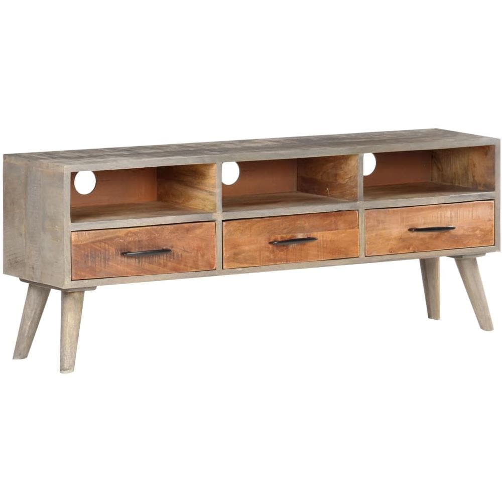 Mobile Porta TV Grigio 130x35x51 cm in Massello di Mango Grezzo - Foto 1
