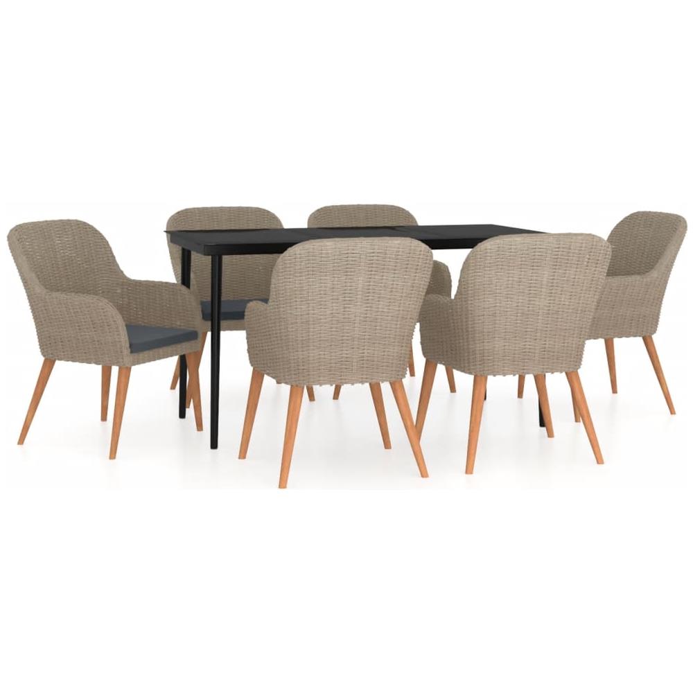 Set Da Pranzo Per Giardino 7 Pz Con Cuscini Marrone - Foto 2